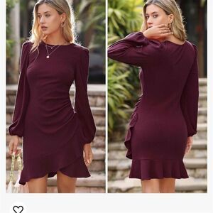 Byinns Women's Red Long Sleeve Bodycon Mini Dress Size M Party/Cocktail